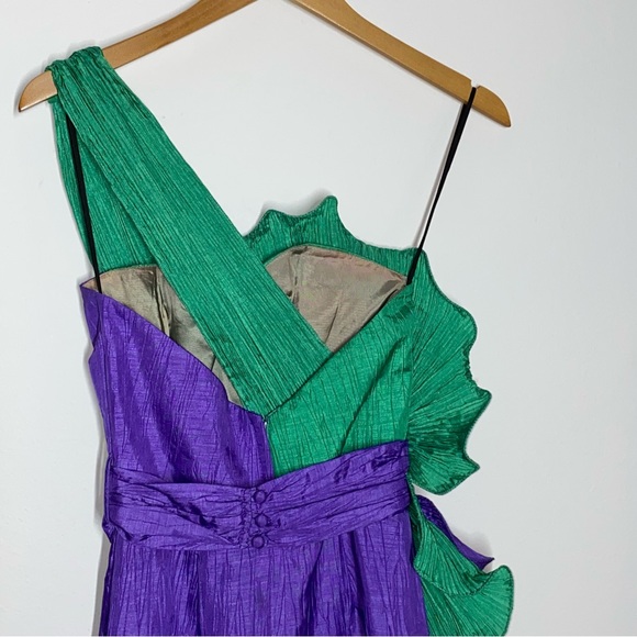 S 4 VTG 80’s BB Collections Purple Green Ruffle Formal One Shoulder Party Dress - Picture 8 of 9